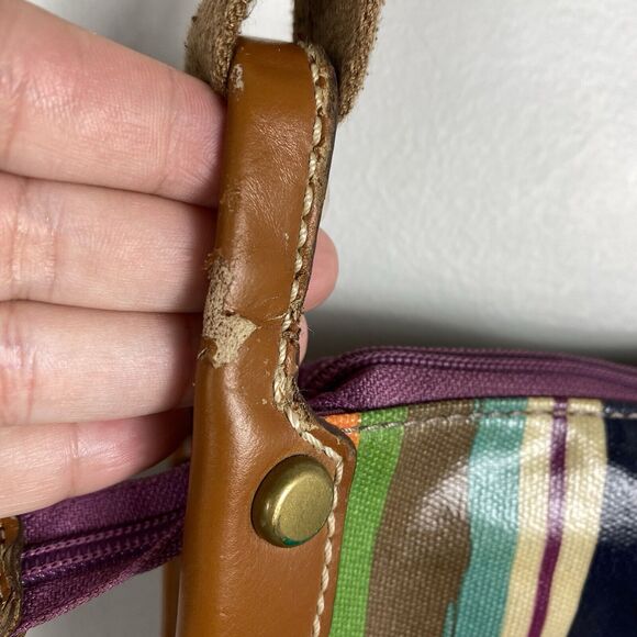 Fossil Coated Canvas Crossbody Bag Purse Multicolor Rainbow Stripes Bag - Picture 8 of 12